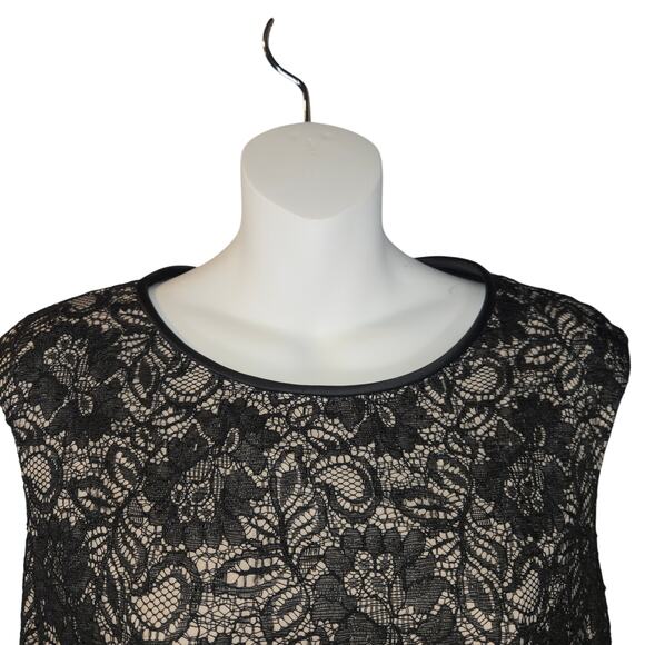 Maggie London Womens Size 6 Prom Dress Beige Black Floral Lace Overlay Event - Picture 4 of 12